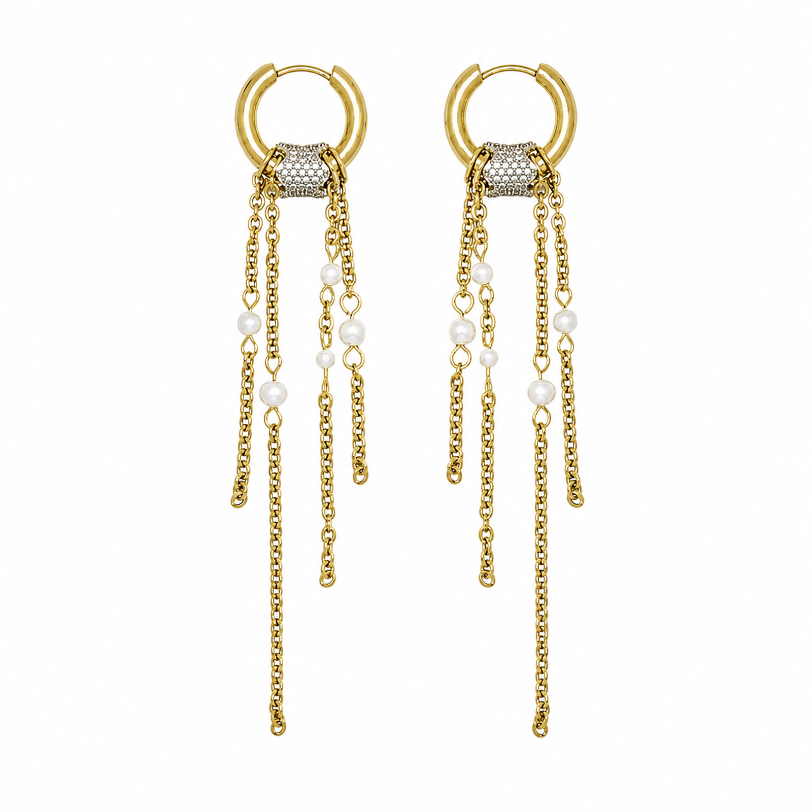 Kirei Nova — Gold-Tone Pearl & Chain Drop Earrings