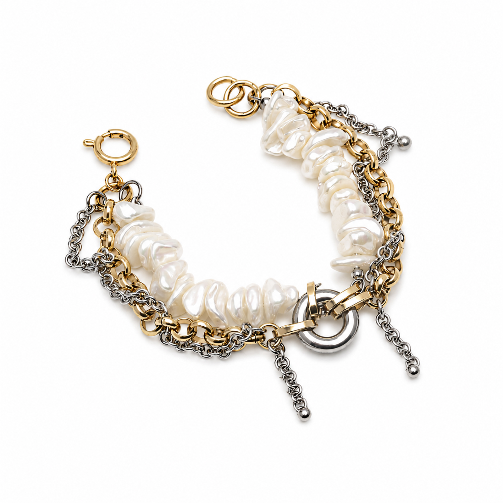 Kirei Hybrid — Sculptural Two-Tone Chain & Pearl Bracelet