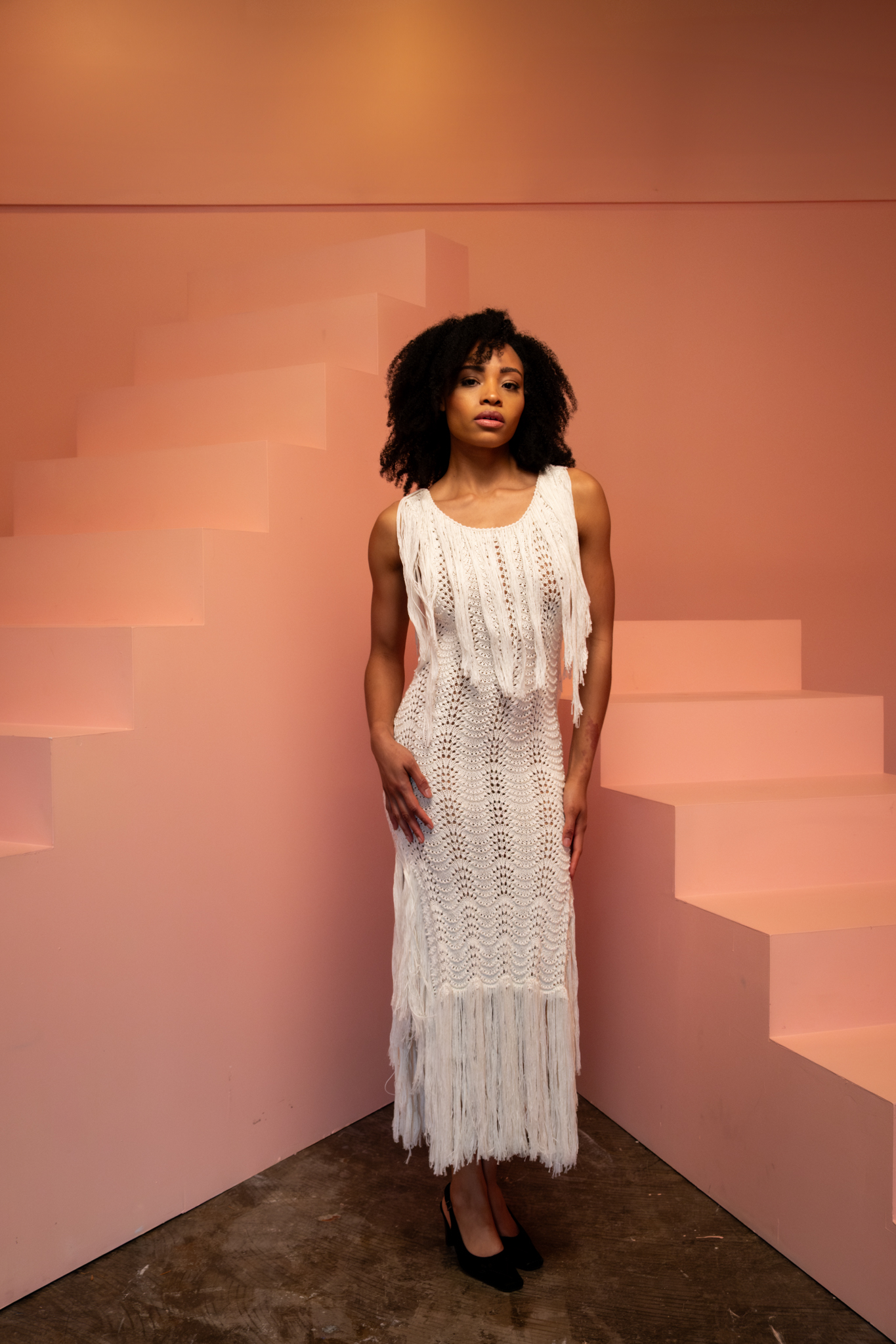 Looking Friday Hand-Knitted Cotton Fringe Dress